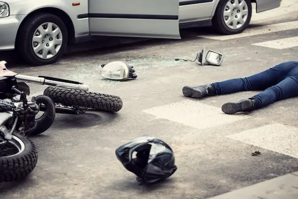 Motorcycle at the scene of a car versus motorcycle accident in Fort Lauderdale